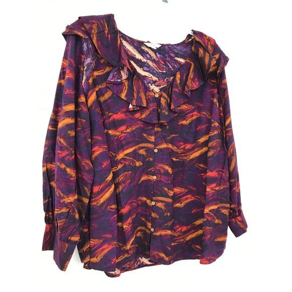 Terra & Sky Plus Size Long Sleeve Ruffle Blouse Top Purple Multi 3X NEW - Picture 3 of 8
